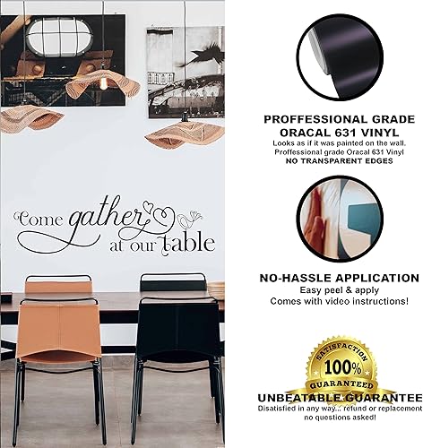 Miniatura 2 de My Vinyl Story Calcomanía de pared grande con texto en inglés Come Gather at Our Mesa, para sala de estar, decoración familiar, letrero con cita