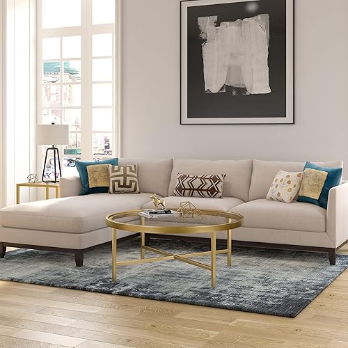 Miniatura 6 de Henn&Hart Mesa de centro redonda de 36 pulgadas de ancho con tapa de mármol sintético en latónmármol sintético, mesas de centro modernas para sala