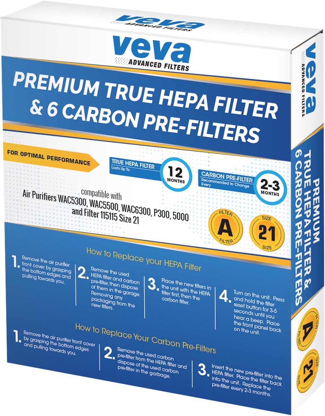 VEVA PREMIUM HEPA FILTER & 6 CARBON PRE-FILTERS