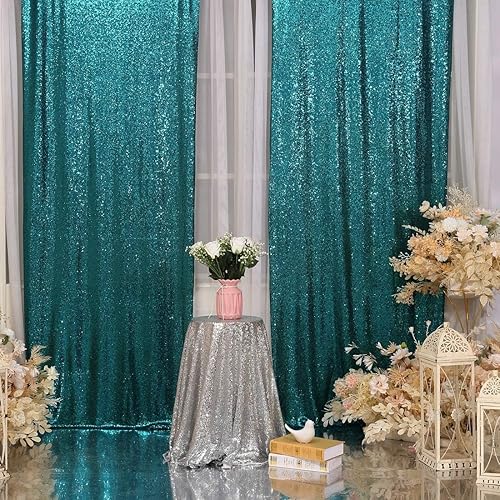 Cortinas de fondo de lentejuelas color verde azulado, 4 paneles de lentejuelas de 3 x 8 pies para telón de fondo, cortinas de fondo de secuencia
