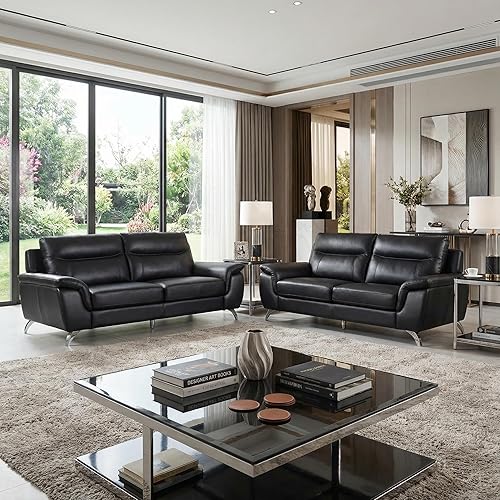 Miniatura 6 de Cortesi Home Sofá Chicago de cuero, 79 pulgadas, negro