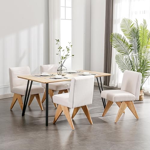 Miniatura 9 de Juego de 2 sillas de comedor modernas de estilo rústico de mediados de siglo, sillas de cocina tapizadas sin brazos con respaldo y patas de madera,