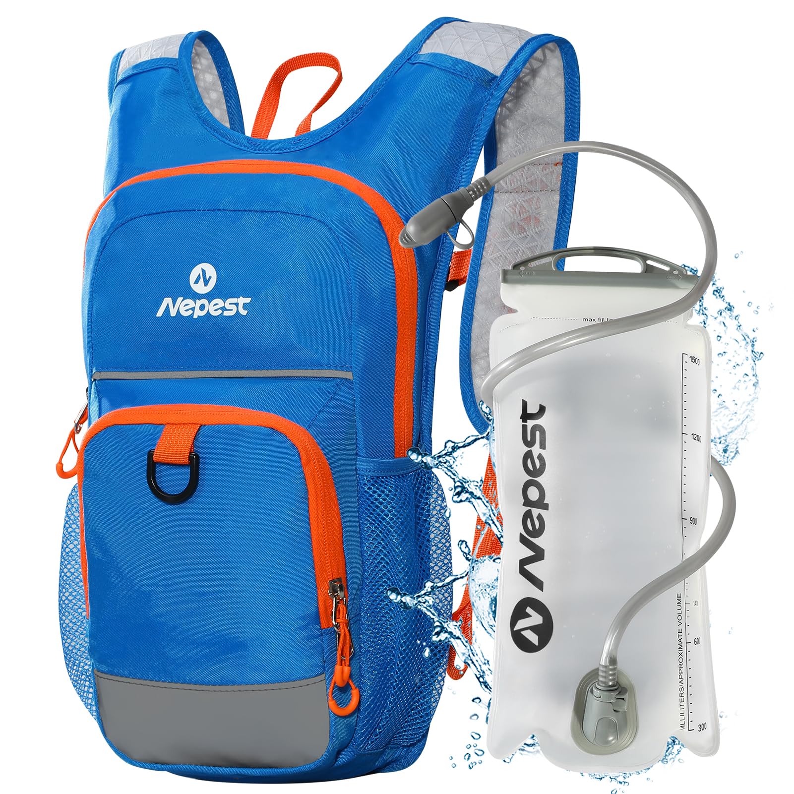 Nepest Kids Hydration Backpack, Mini Water Backpack with 1.5L Water Bladder for Hiking Cycling Running, Blue