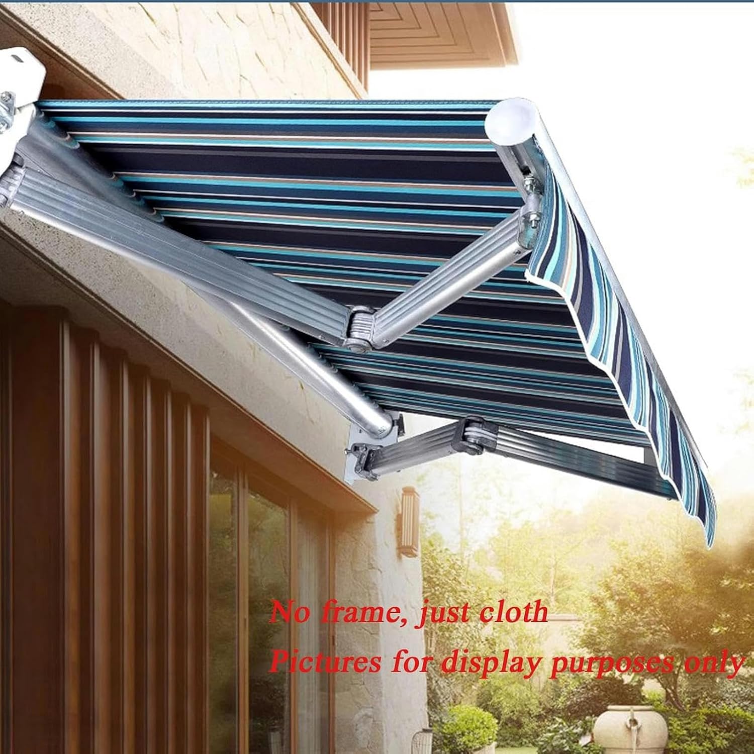 Retractable Patio Awning Top Sunshade Replacement Waterproof Canvas Fabric Outdoor Sun Shade Shelter Cloth 280g 100% Ployester Canopy Cover(Size:12x10ft,Color:Blue Stripe)