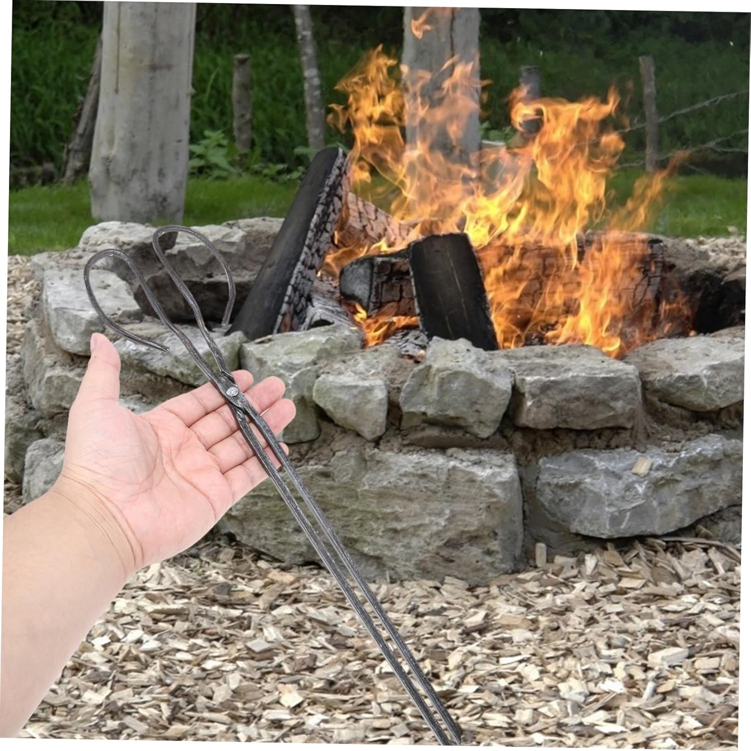 Extended Charcoal Clamp 36 Heavy-Duty Metal BBQ Tong Sturdy Grip for Outdoor Grilling and Fireplace Use