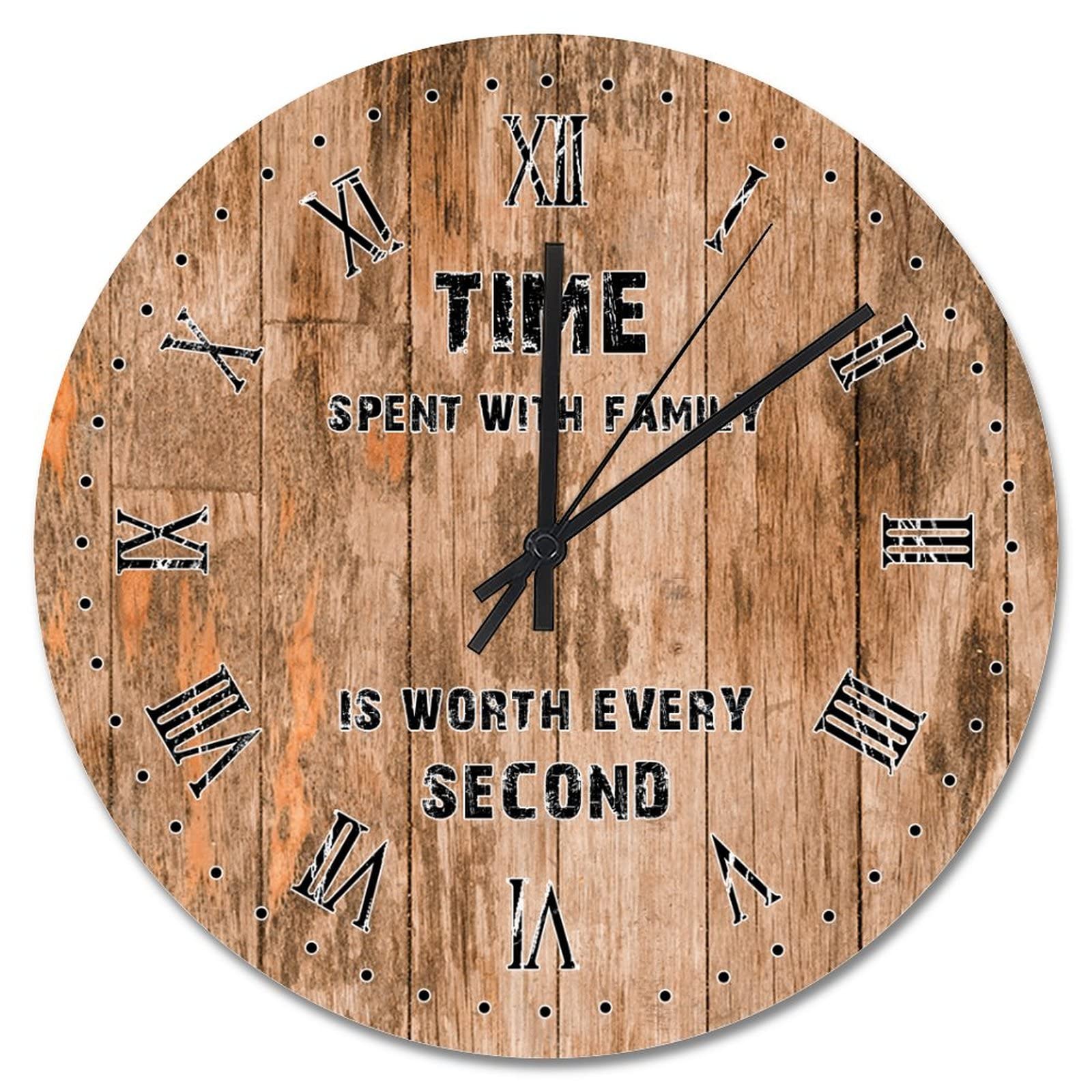 Horloge murale en bois marron rustique salon cuisine 38 cm