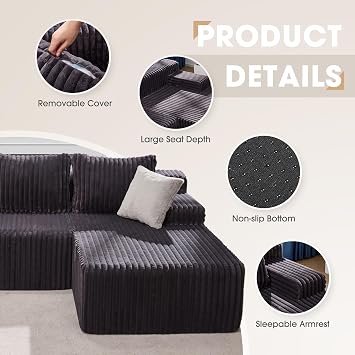 Hobestluk Boneless Couch Modular Sectional Sofa L-Shape Cloud Couch Lounge