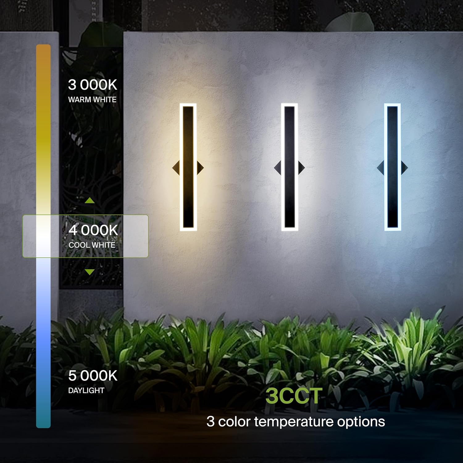 ASD LED 24" Long Wall Mount Light Fixture, Outdoor & Indoor Linear Sconce | 3CCT, Dimmable, Waterproof, Anti-Rust, ETL Listed | 24W 2000LM 3000-5000K 100-277V | Exterior Porch Lighting | Black