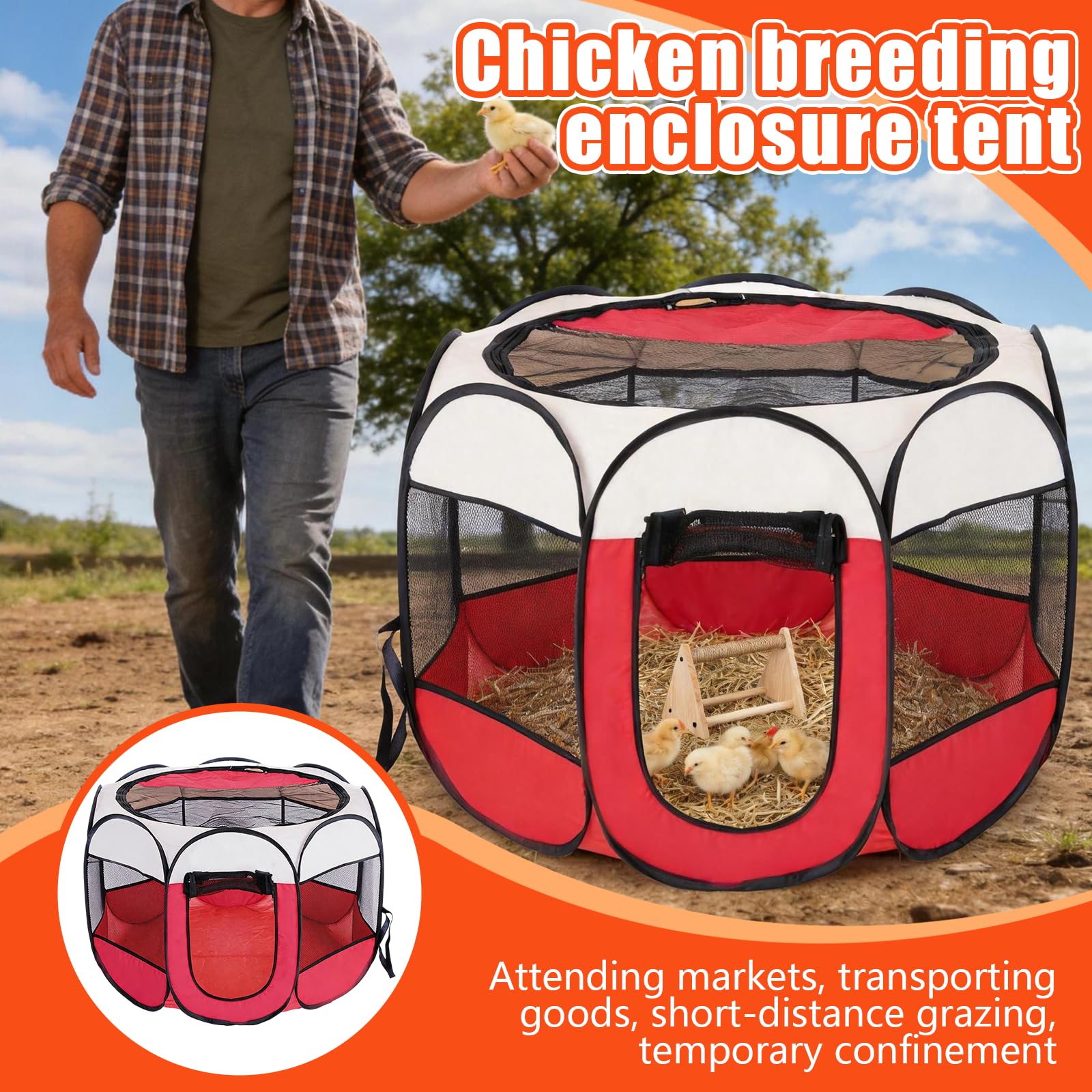 Criadora de Pollitos Caja de Cría Plegable, Kit de Inicio con Bebedero 1000ml Comedero y Percha Corral Gallinero Portátil para Polluelos Patos Conejos y Cachorros