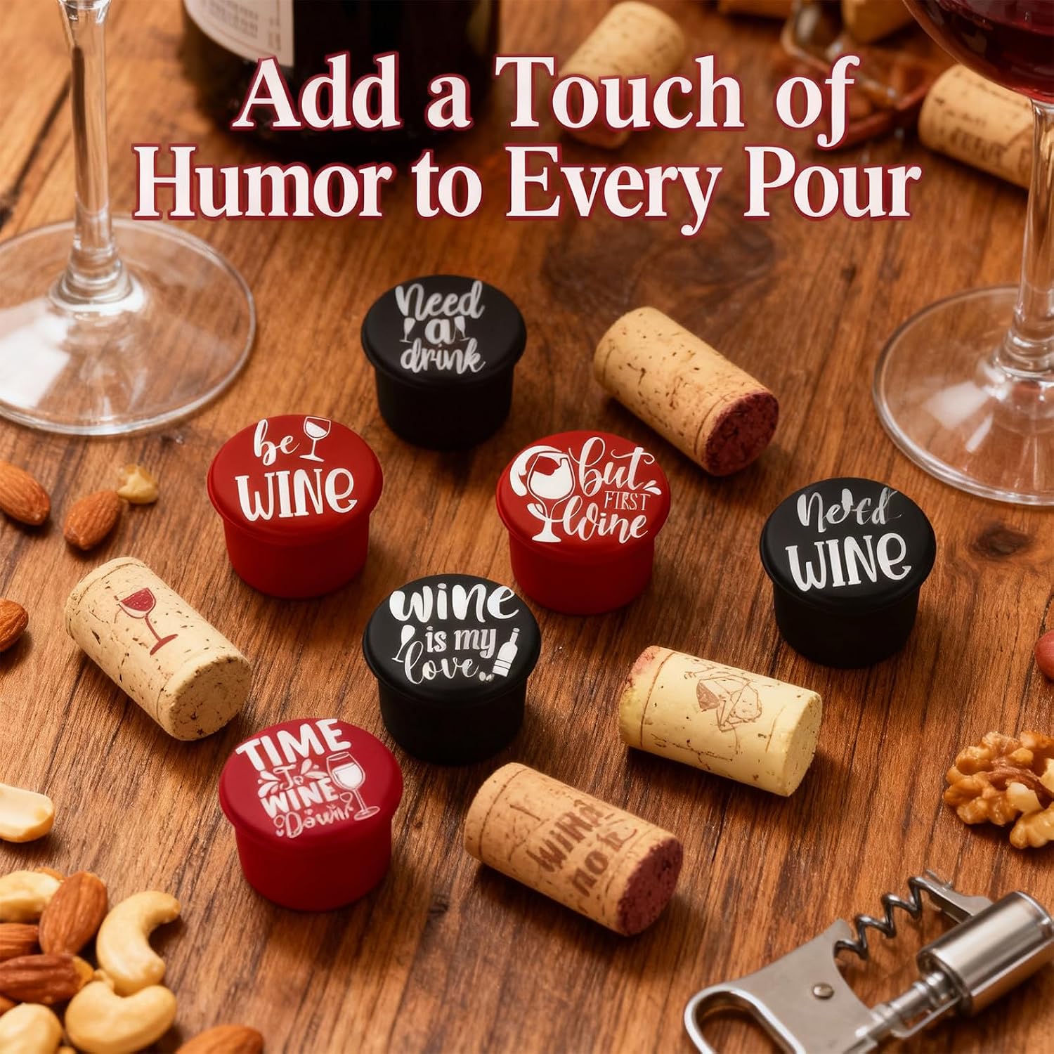 8 Pack Funny Wine Stoppers - Wine Gifts for Wine Lovers