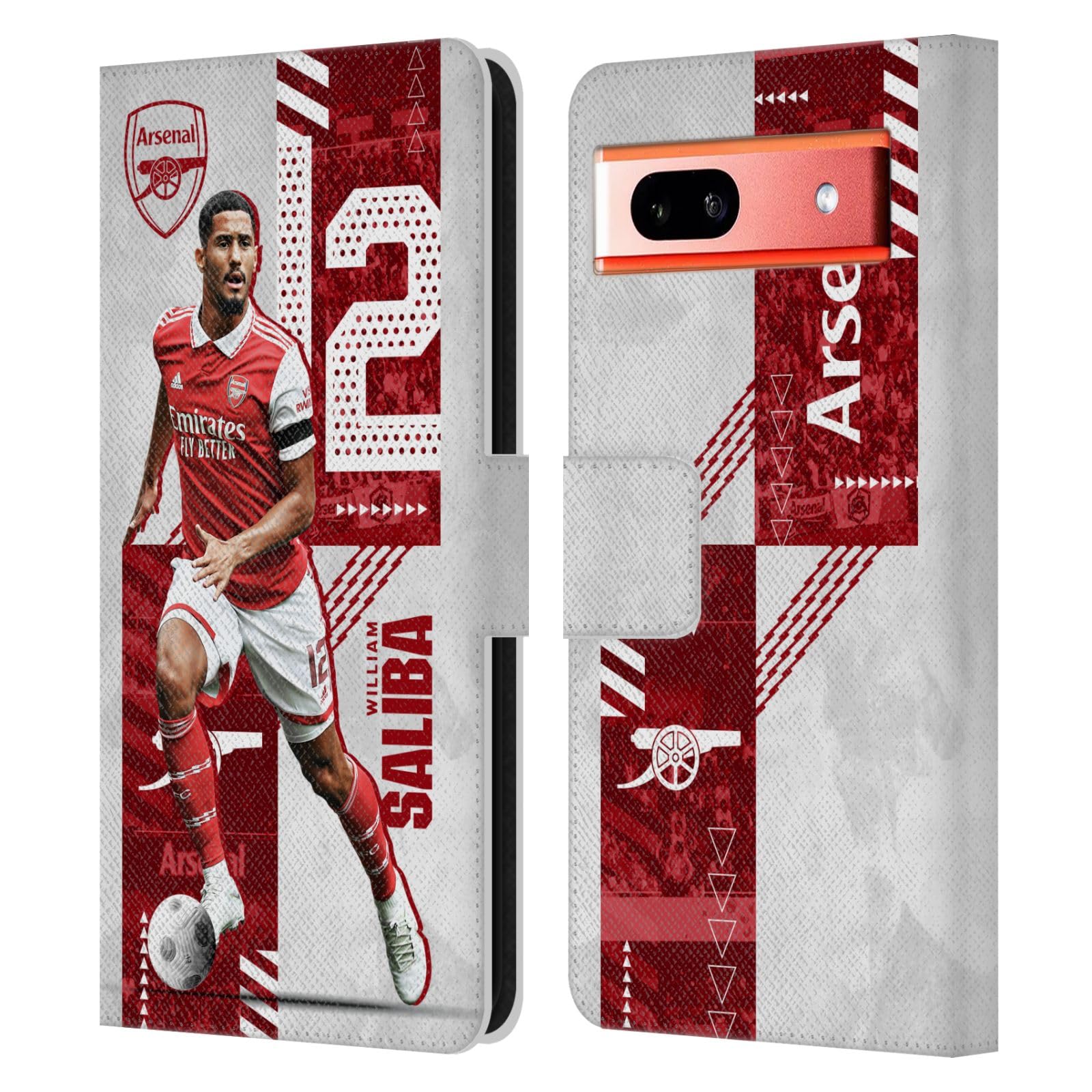 Head Case Designs Officially Licensed Arsenal FC William Saliba 2022/23 First Team Leather Wallet Case Compatible with Google Pixel 7a