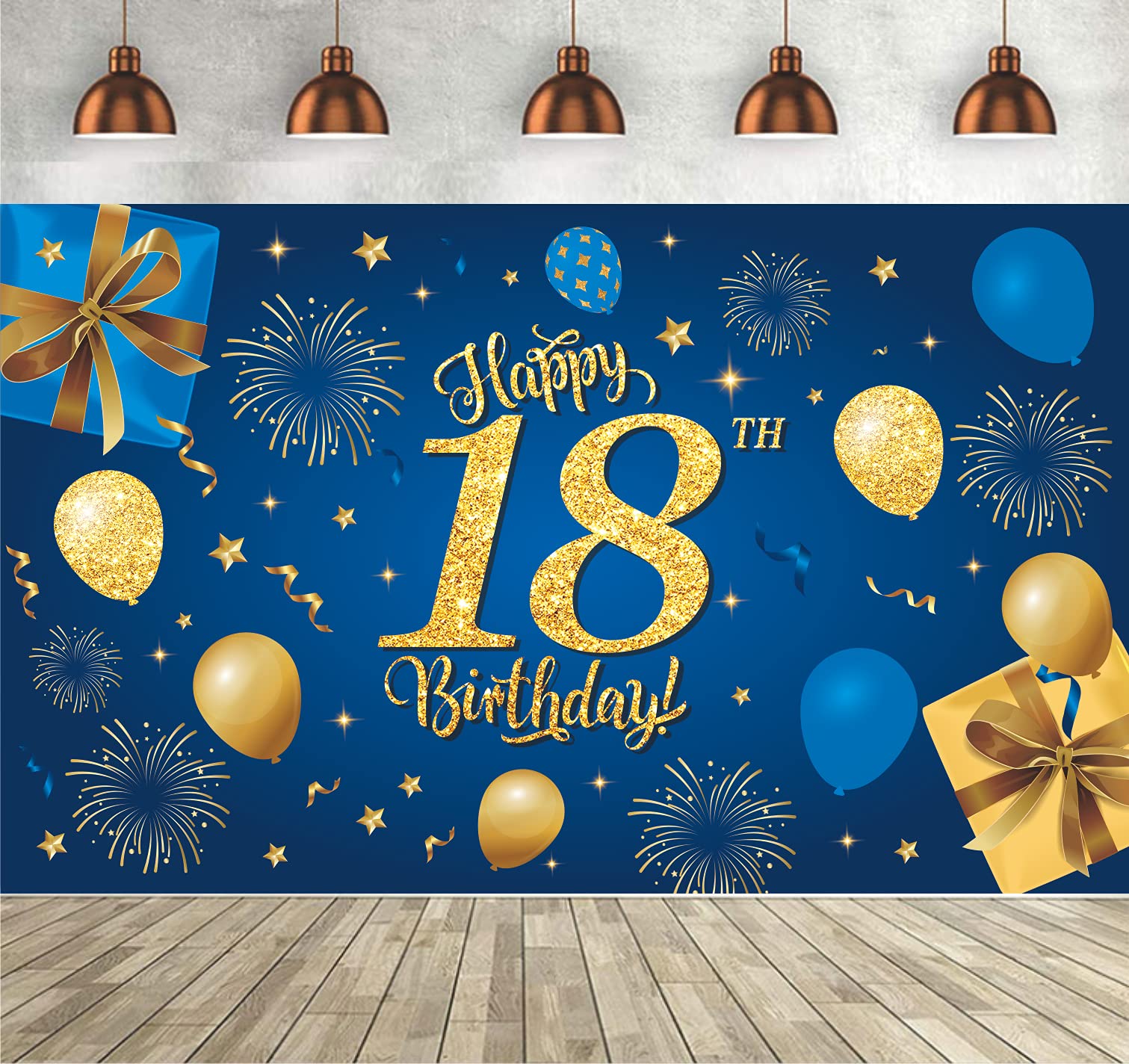 18th Birthday Banner for Boys,Blue Banner Happy 18th Birthday Party Decorations Backdrop for Boys Garden Table Wall Decoration