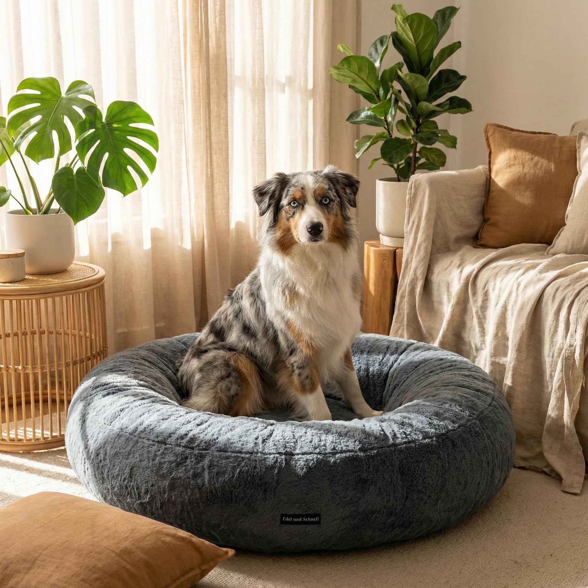 EDEL&SCHNELL Hundebett Wechselbezug in Dunkelgrau, Ersatzbezug für runde Hundebetten 90 cm, Bezug aus weichem Baumwoll-Cord-Stoff