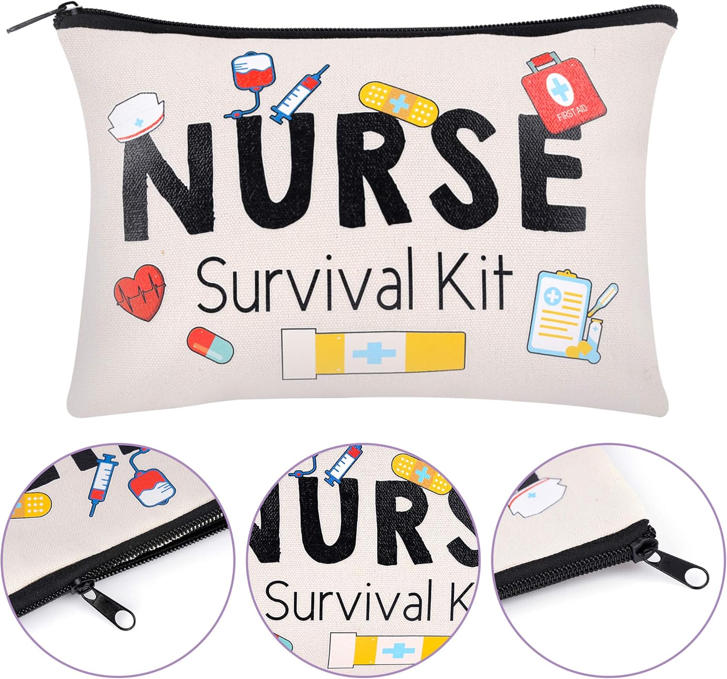 Kolewo4ever 8 Pieces Nurse Survival Kit Makeup Bags Nurse Appreciation Gifts CNA Week Gifts, Funny Cosmetic Bag, Practitioner Gifts, Toiletry Bag for Supplies - Image 2