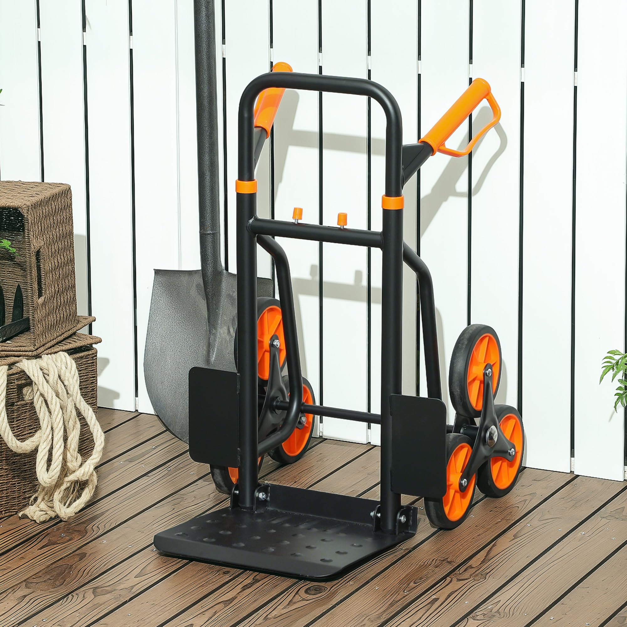 DURHAND Carrello Portapacchi per Scale 6 Ruote, Carrello Pieghevole, Portata 120kg, Carrello con Ruote Portatutto, Telaio Acciaio, Maniglia in PP, per Trasloco, Giardinaggio, Oggetti Pesanti Arancione