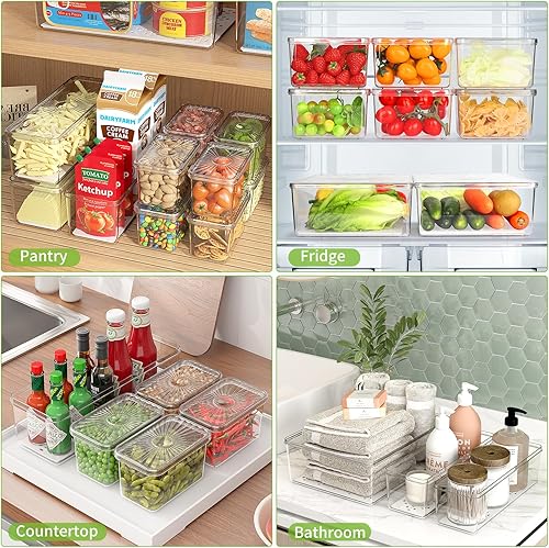 Miniatura 6 de Paquete de 13 organizadores de nevera y almacenamiento, organizador de refrigerador sin PBA con tapas, contenedores apilables de almacenamiento de