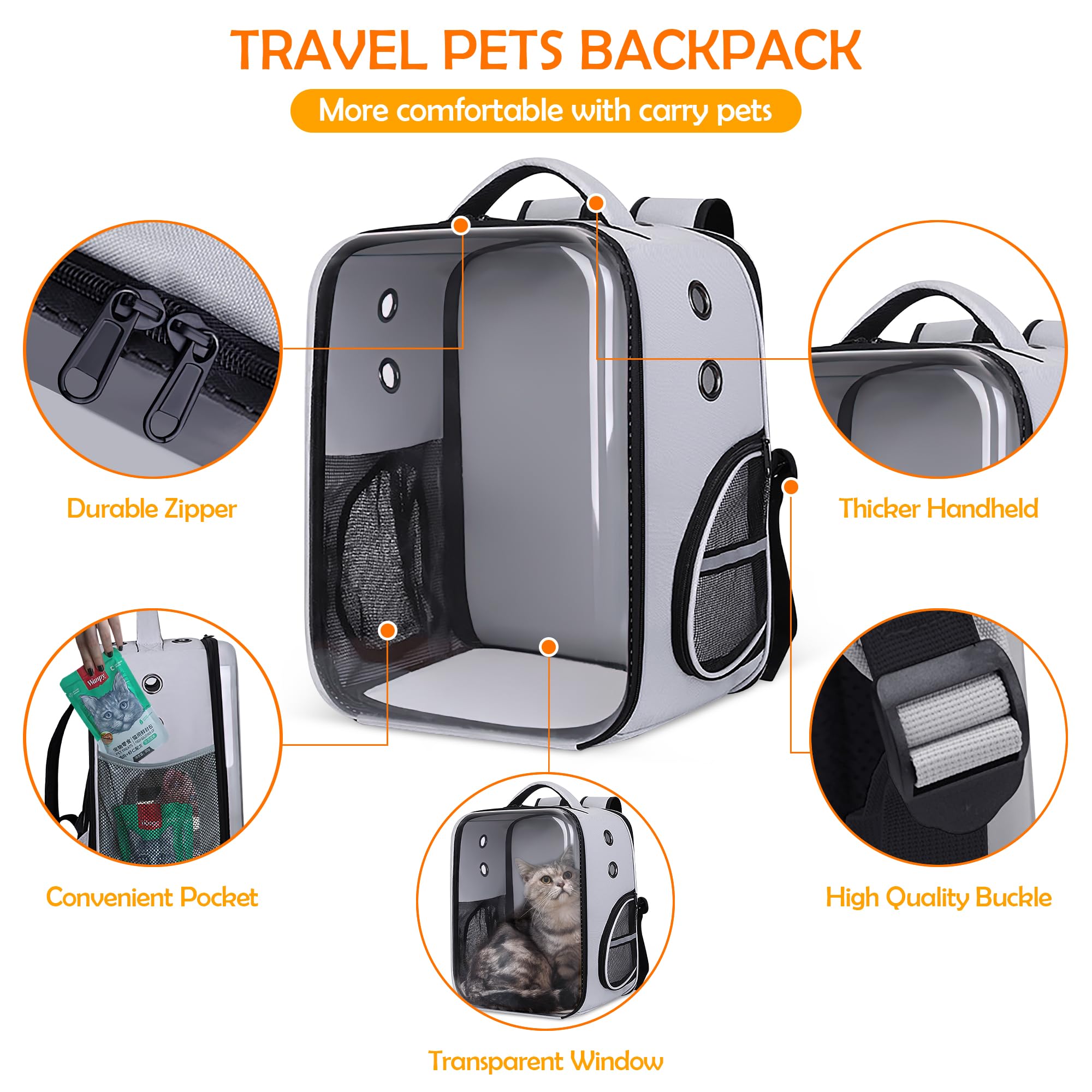 Zaino Per Animali Domestici Traspirante - Trasportino Per Gatti E Cani Fino A 15 Kg, Nero - Foto 7