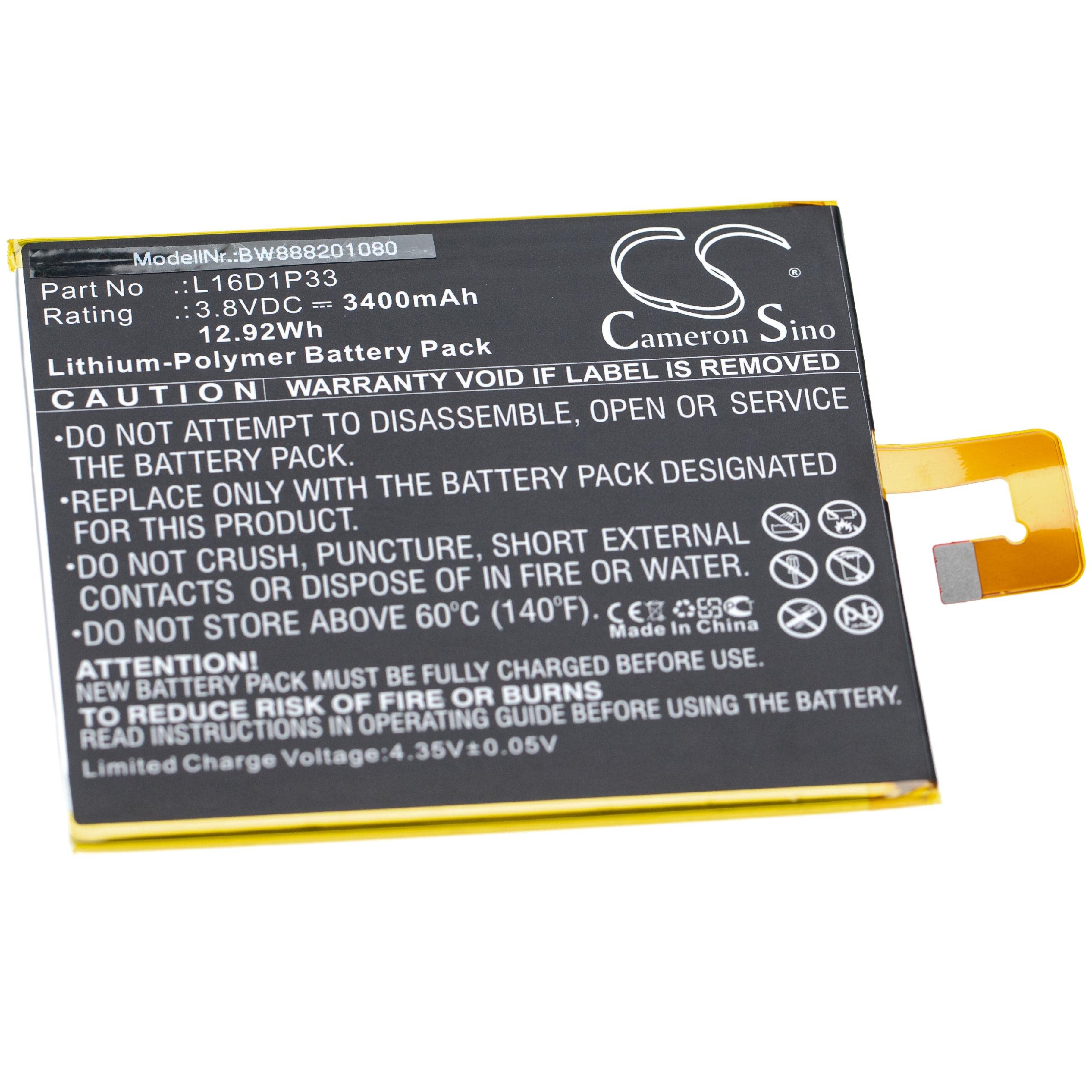 vhbw Akumulator zastępczy do Lenovo L16D1P33 do tabletu Pad (3400 mAh, 3,8 V, litowo-polimerowy)