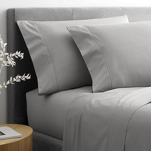 Miniatura 2 de Martex Clean Essentials - Juego de sábanas de mezcla de algodón antimicrobiano, gris, matrimonial, blanco