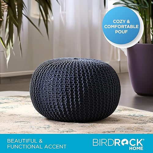 Miniatura 125 de BIRDROCK HOME Puf otomano cuadrado | Taburete de algodón trenzado con relleno de puf | Reposapiés bohemio para sala de estar, dormitorio, asiento