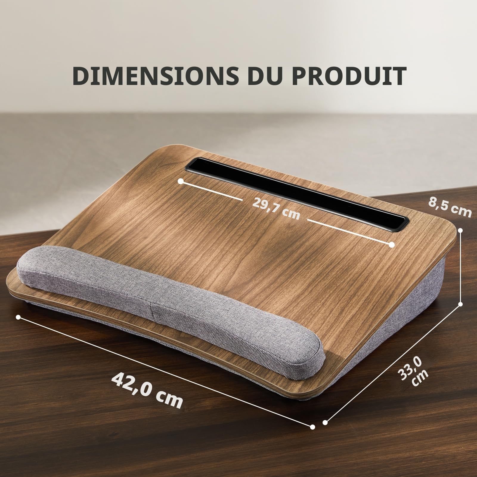 HUANUO Laptop Desk Convient à Un Ordinateur Portable, Bureau Portable avec Coussin d'oreiller, Bande antidérapante et Fonction de Stockage pour Les étudiants de Bureau à Domicile(16,5'×11,8')