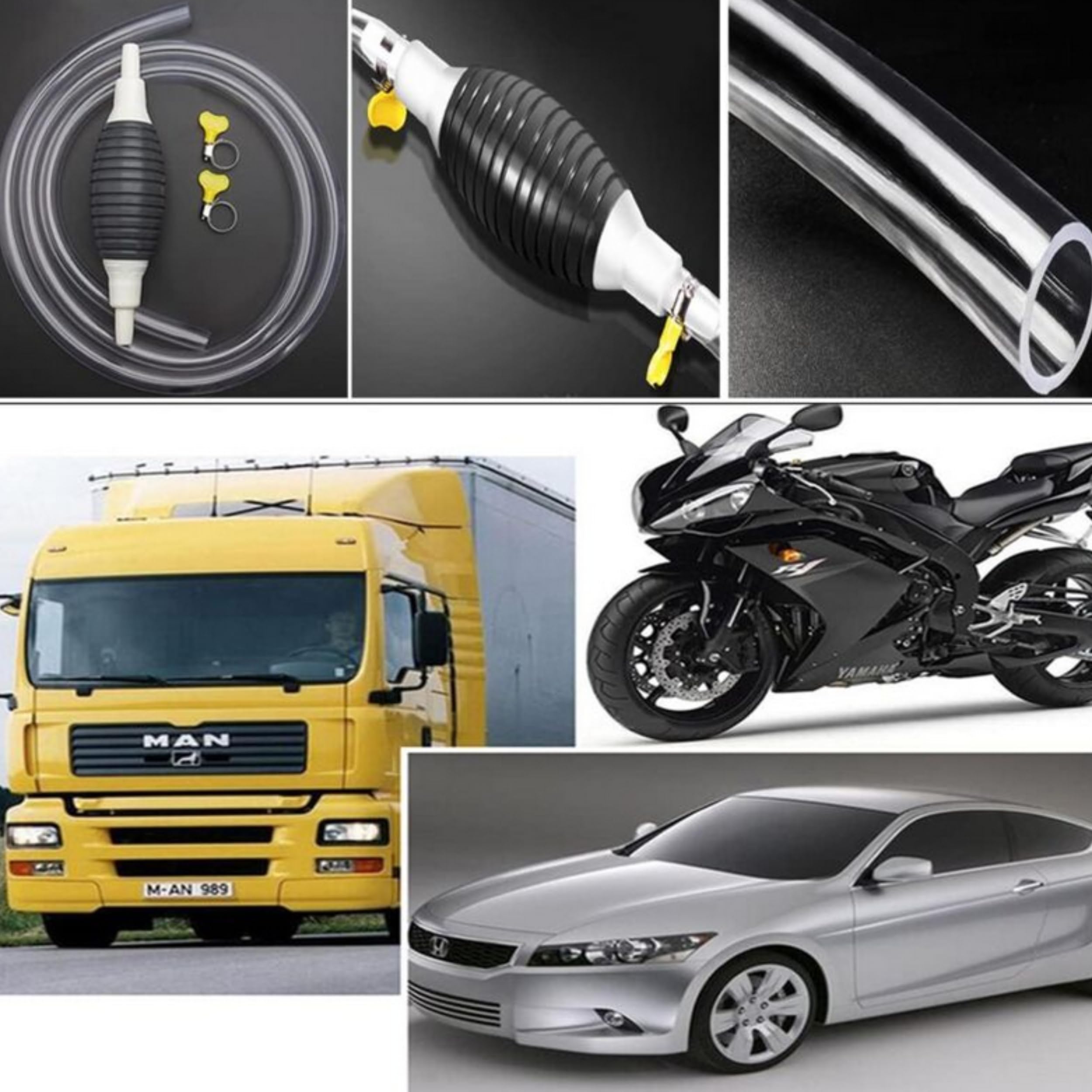 PARENCE – Pompa di aspirazione manuale per carburante, acqua e olio – Kit sifono con castoro aspirante, tubo trasparente di 2 m + morsetti – svuotamento facile e rapido