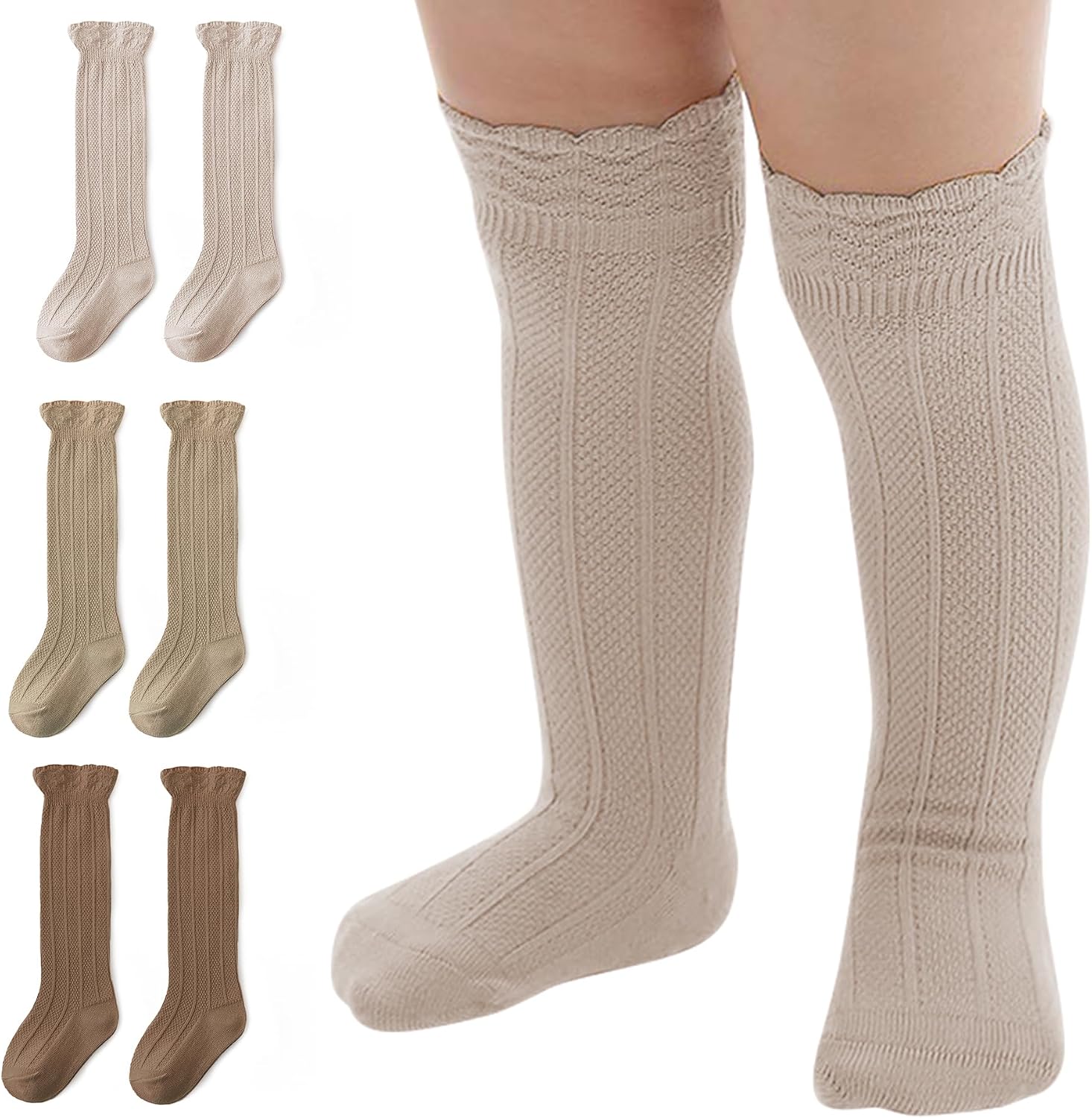 3 Pack Toddler Knee High Socks, Ruffle Long Socks with Bow for Baby Girls | Soft cotton blend baby knee socks with ruffle cuff for school and dresses newborn tube socks