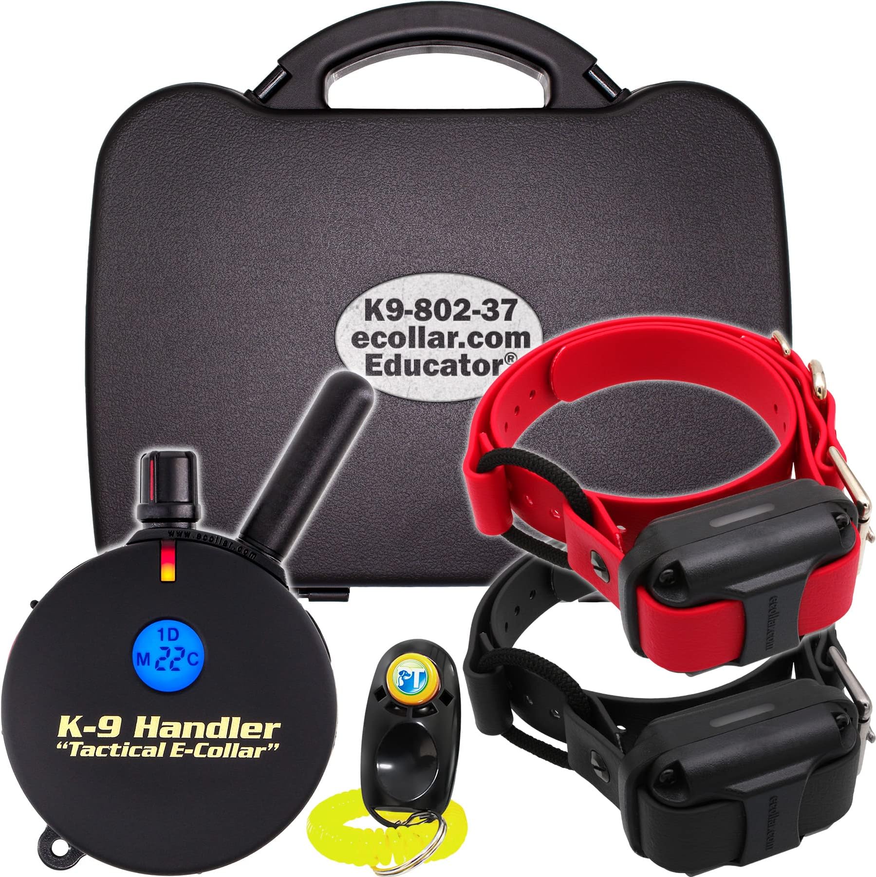 EducatorK9-802 Two Dogs K9 Handler Professional E-Collar Training Collar with Remote - Up to 1 Mile Range, Waterproof, Rechargeable, 100 Stimulation Levels, Vibration, Tone, 37-Inch Bungee Collar