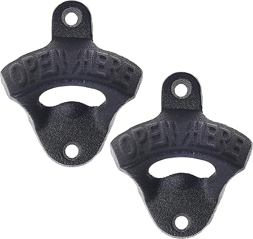 Vista 7 de Abridor de botellas de hierro fundido a la antigua, montaje en pared, abrebotellas de cerveza, dorado envejecido (paquete de 2)