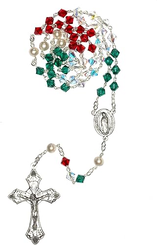 Vista 3 de Rosario de oración católica hecho con piedras preciosas, cristal austriaco o vidrio Incluye bolsa de rosario, folleto Cómo rezar el rosario y mes