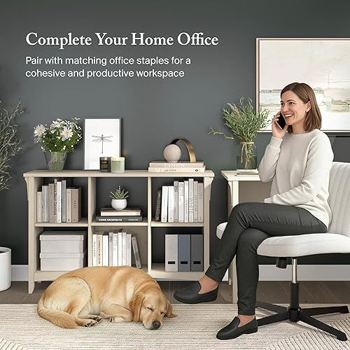 Miniatura 4 de Bush Home Salinas - Organizador de 6 cubos en blanco antiguo, solución de almacenamiento de oficina, organizador para el hogar con estantería