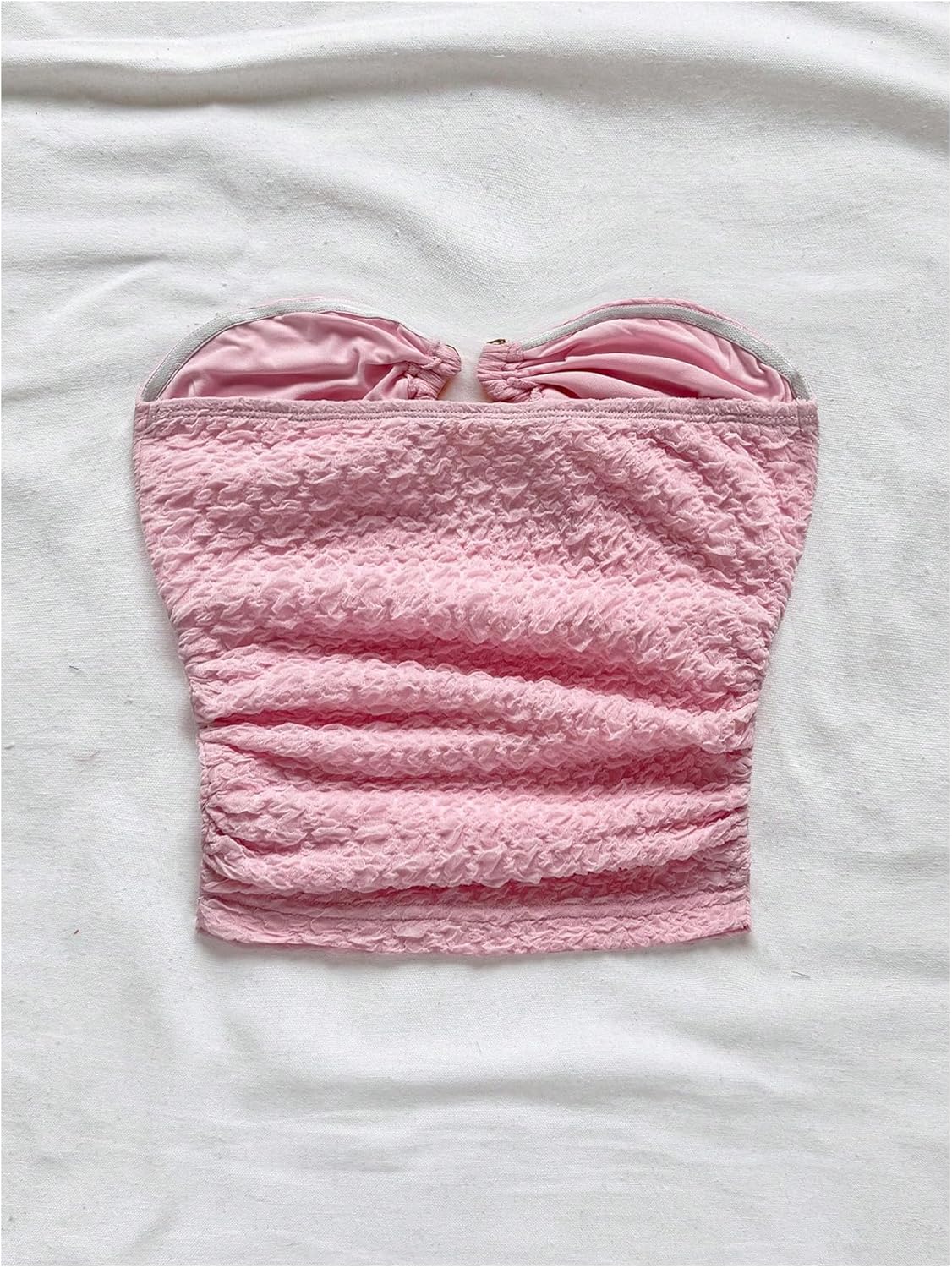 SOLY HUX Women's Summer Tube Tops Strapless Sleeveless Cut Out Ruched Bandeau Y2k Going Out Crop Top Plain Light Pink Small - Image 3