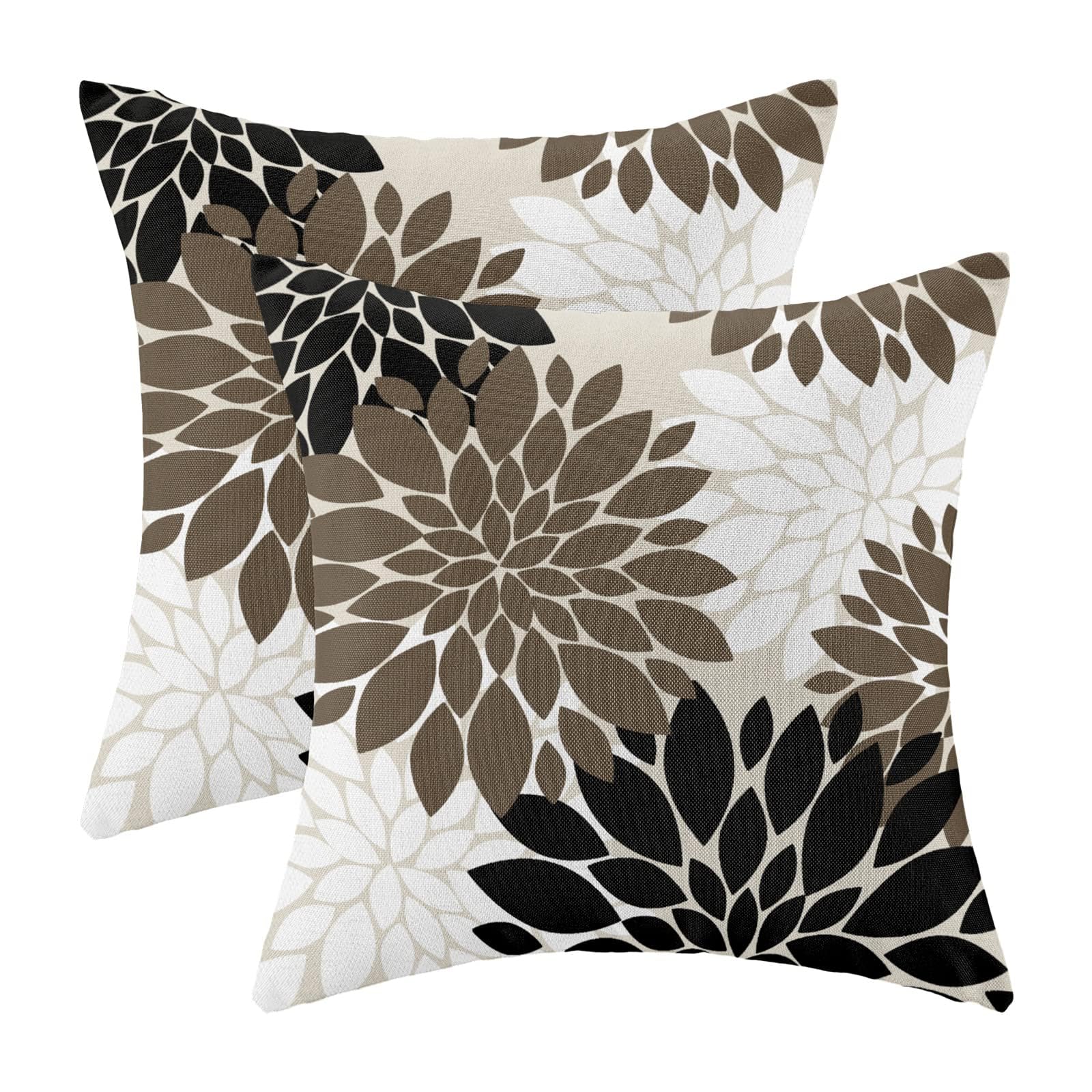 CXMEIFLY Brown Black White Pillow Covers 20x20 Inch Set of 2 Dahlia Floral Decor Throw Pillows Summer Modern Geometry Flower Outdoor Decorative Cushion Cases for Sofa Couch Bed Decorations