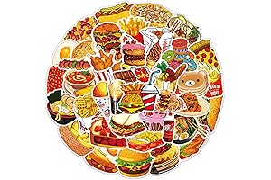 50 Pack Hamburger Food Stickers, Cute Chips Stickers Waterproof Vinyl for Laptop Phone Luggage Laptop