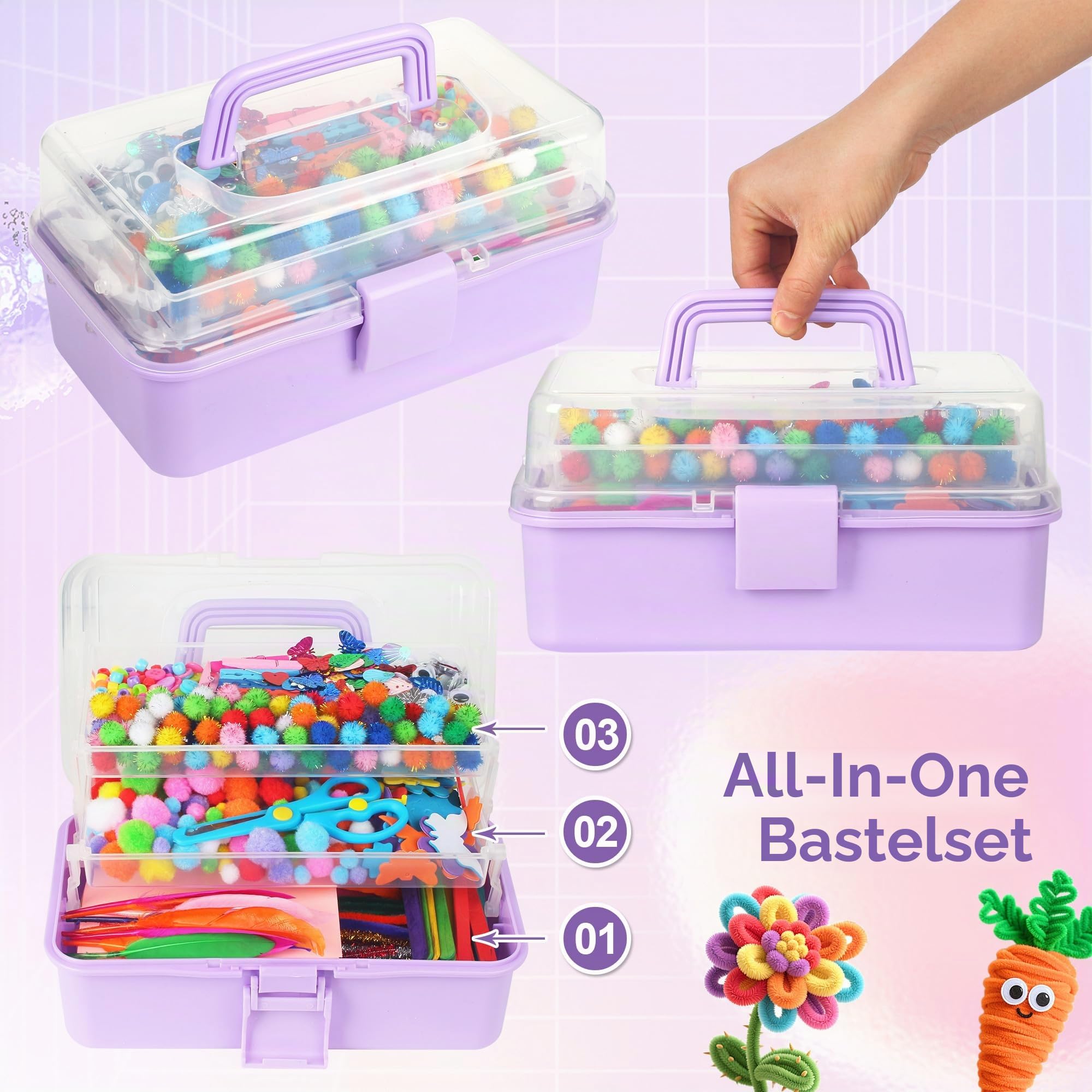 JIYANA Bastelset Kinder, 3300 Pcs Bastelkoffer Kinder mit Aufbewahrungsbox, Bastelzubehör Bastelsachen Pfeifenreiniger Material, Bastelsets für Kinder 4-12 Jahre, Kreativ Scrapbooking Bastel Sets