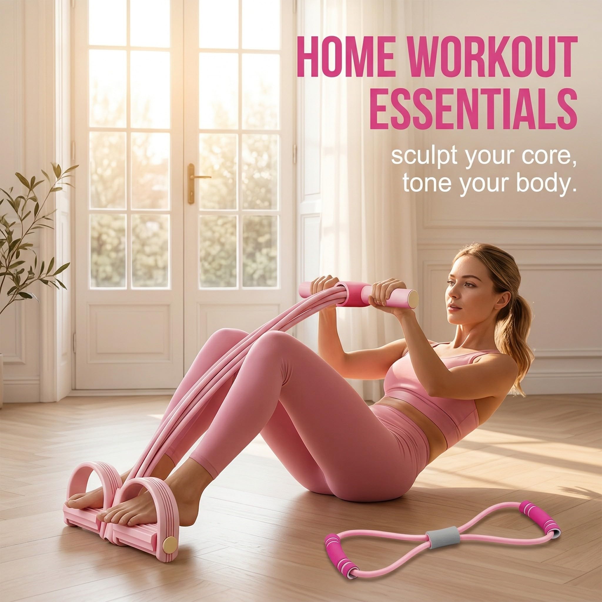 elastici fitness, Fitness Corda Eelastica per Pedali con Figura 8 Estrattori e Fasce Fitness, Corda Elastica in Gomma a 6 Tubi, Fasce per Esercizi Fitness Sicure Non Tossiche（Rosa）