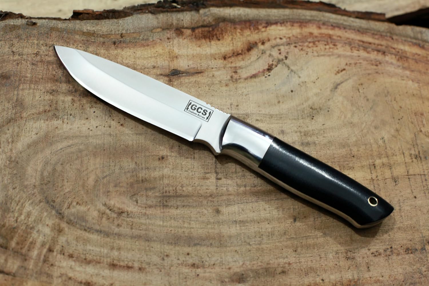 GCS Custom Handmade BLACK MICARTA Handle D2 Tool Steel Tactical Bushcraft Hunting Knife with Horizontal/Vertical Leather Sheath GCS195