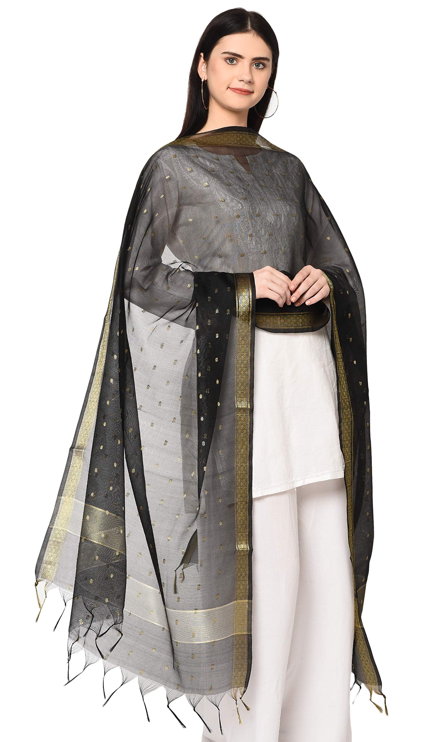 Weavers Villa Women's Poly Silk Banarasi Starred Dupatta (Black, 2.25 Meters)