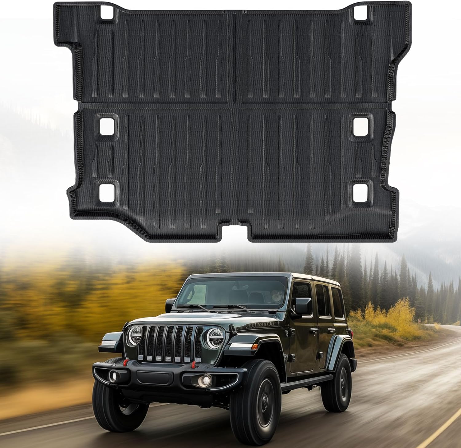 Trunk Mat for 2021-2024 Jeep Wrangler 4XE Accessories,All-Weather TPE Cargo Liner for 2022 2023 Wrangler PHEV(Without Rear Subwoofer) Without Rear Subwoofer Trunk Mat