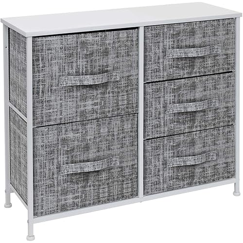 Sorbus Dresser with 5 Drawers - Furniture Storage Tower Unit for Bedroom, Hallway, Closet, Office Organization - Steel Frame, Wood Top, Easy Pull Fabric Bins (Gray/White)