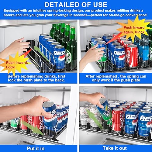 Miniatura 4 de Organizador de bebidas negro de 6 filas para refrigerador, 3 generación, organizador de refrigerador y almacenamiento, deslizador automático y