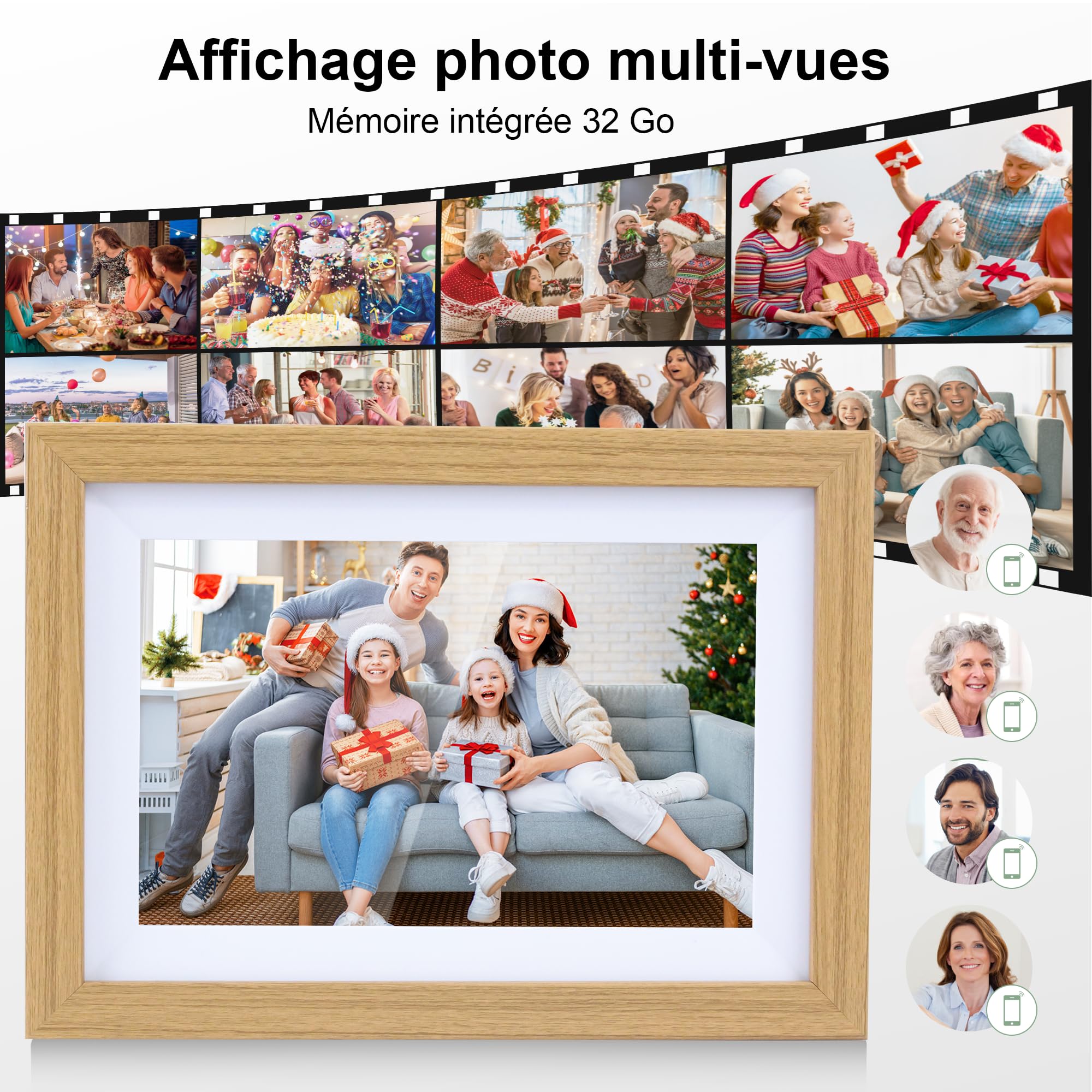 Veidoo Frameo 10 1 Pouces 32GB WiFi Cadre Photo Numérique 1280x800 HD IPS Tactile Rotation Auto Musique Horloge Partagez Photos Vidéos Via App Synchronisez Calendrier Famille(Burlywood)