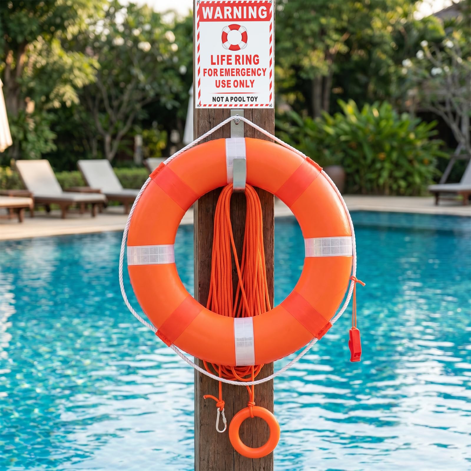 View 1 of 20" Foam Floating Ring Kit with 100FT Rope, Wall Bracket, Sign & Whistle