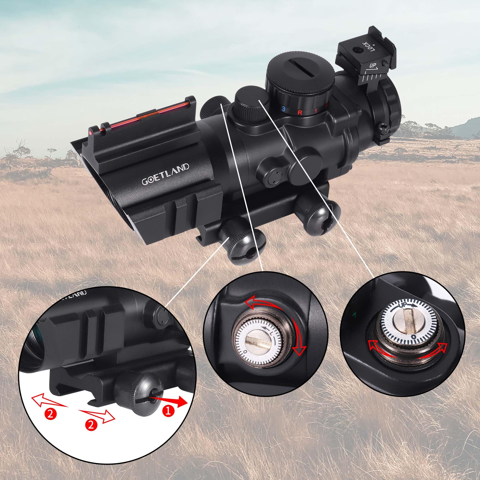 Goetland Lunettes de Visée à Prisme 4x32 Visée Sight Reflex Optic BDC SFP avec Mounture de 20 mm pour Tactique Chasse Airsoft Arbalète Carbine Tir Sportif