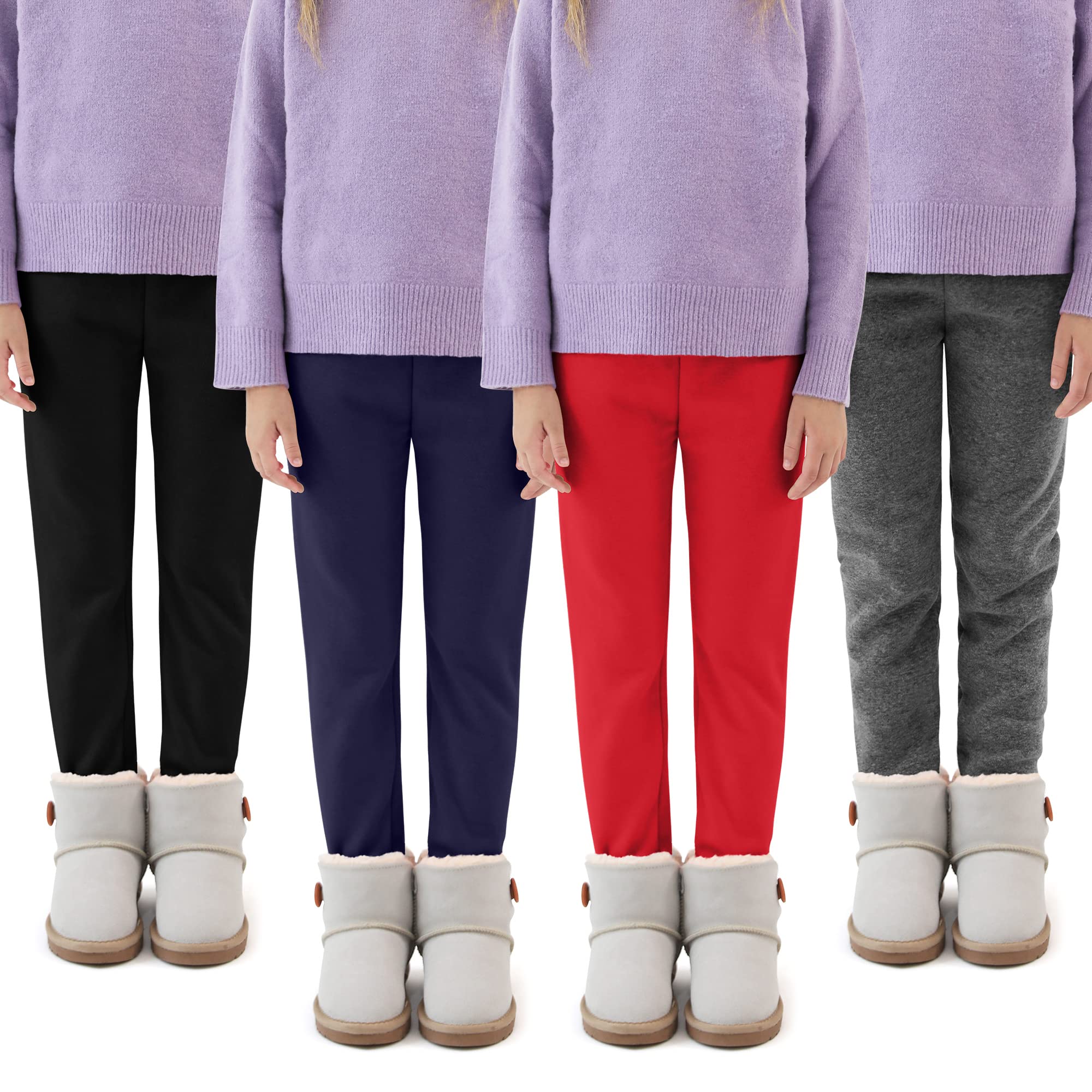 HIAHIF 4 Pack Thick Velvet Tights Thermal Pants Warm Stretchy Leggings Winter Fleece Lined Leggings for Kids Girls