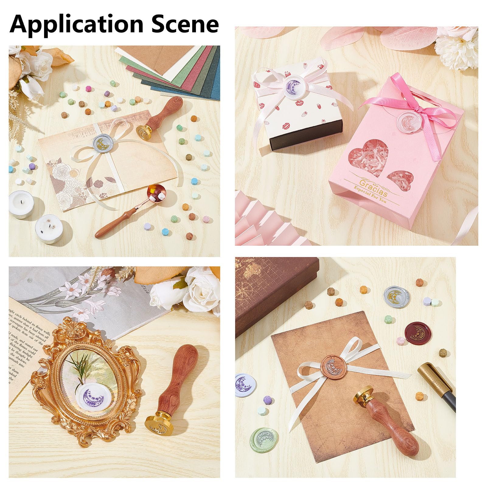 Craspire Cachet De Cire à Motif Vintage Tampon De Cire à Cacheter Carré Rétro 25x25 Mm Tête En Laiton Amovible Avec Poignée En Palissandre Pour Bricolage Scrapbooking Invitation Emballage Cadeau