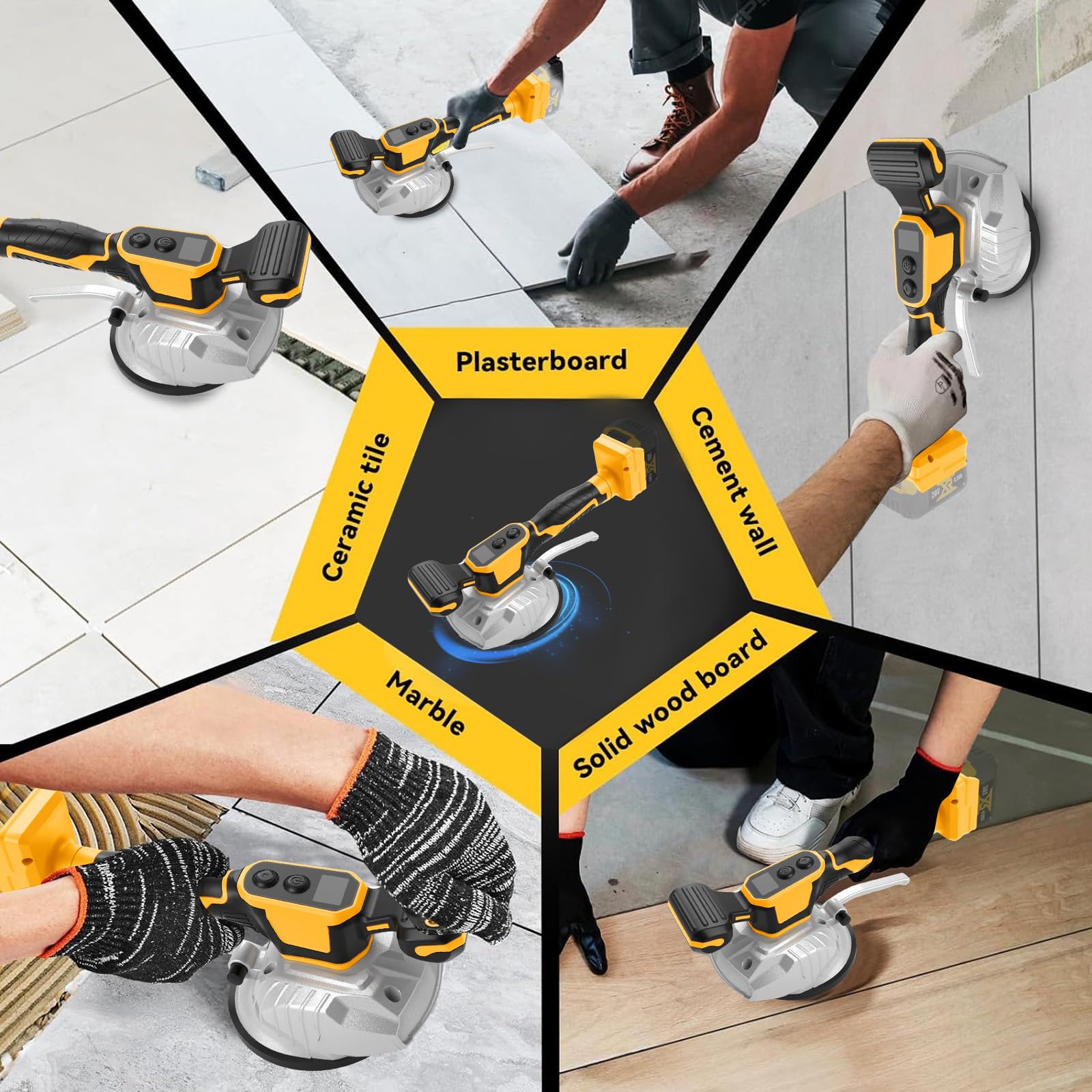 Vibrador de azulejos para Dewalt batería de 20 V, dispositivo vibrador con ventosa de 5", 8 velocidades, capacidad de 60 kg, vibrador para azulejos y azulejos de pared de 32 x 32 pulgadas y debajo