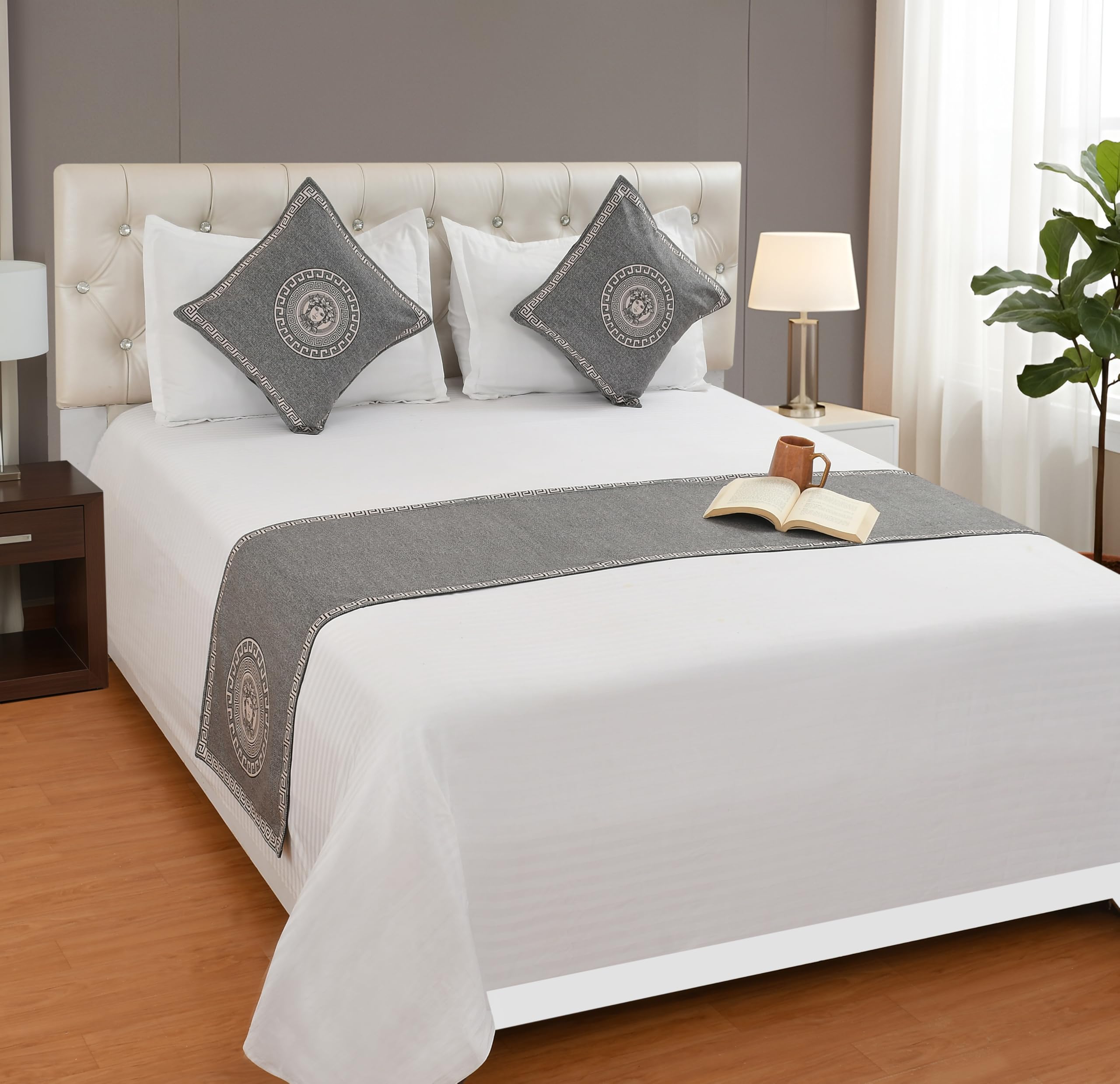 Shri Anand Creations Premium Velvet King Size Bed Runner with 2 Cushion Covers. Bed Runner 18x100 inches, Cushion Covers 16x16 inches-picture-19
