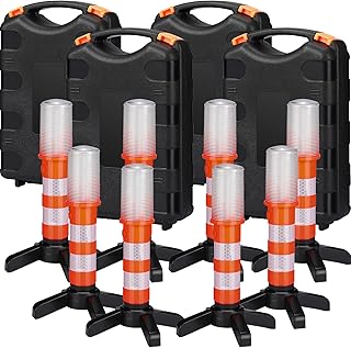 8 Pcs Emergency Road Flares Kit LED Roadside Flares Warning Emergency Lights for Vehicles Flares Emergency Road Safety Alert Emergency Beacon with Magnetic Bases Detachable Stands and Storage Case