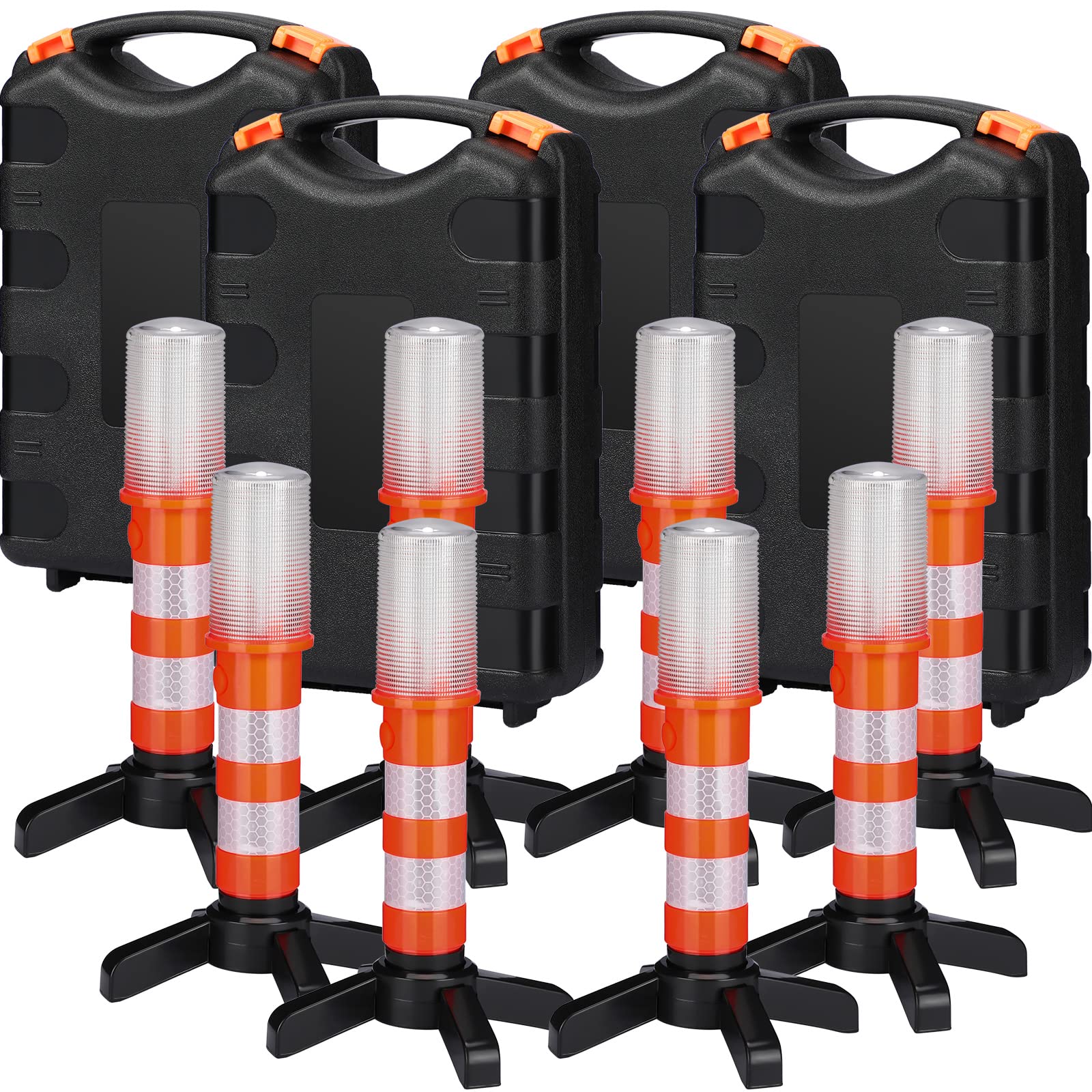 Leumoi Emergency Road Flares Kit LED Roadside Flares Warning Emergency Lights for Vehicles Flares Road Safety Alert Beacon with Magnetic Bases Detachable Stands Storage(8 Pcs)